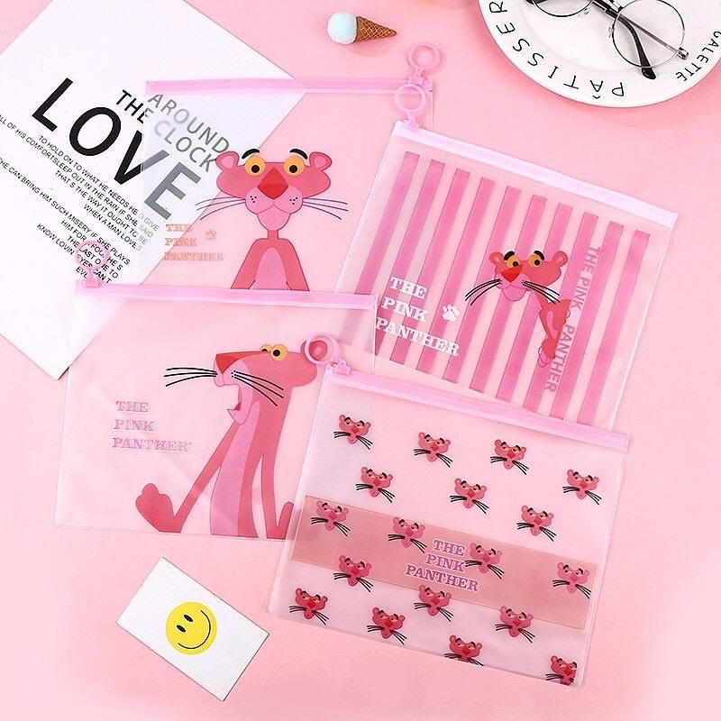 ZIPPER BAG TRANSPARAN PINK PANTHER/TEMPAT PENSIL POUCH FOLDER A5