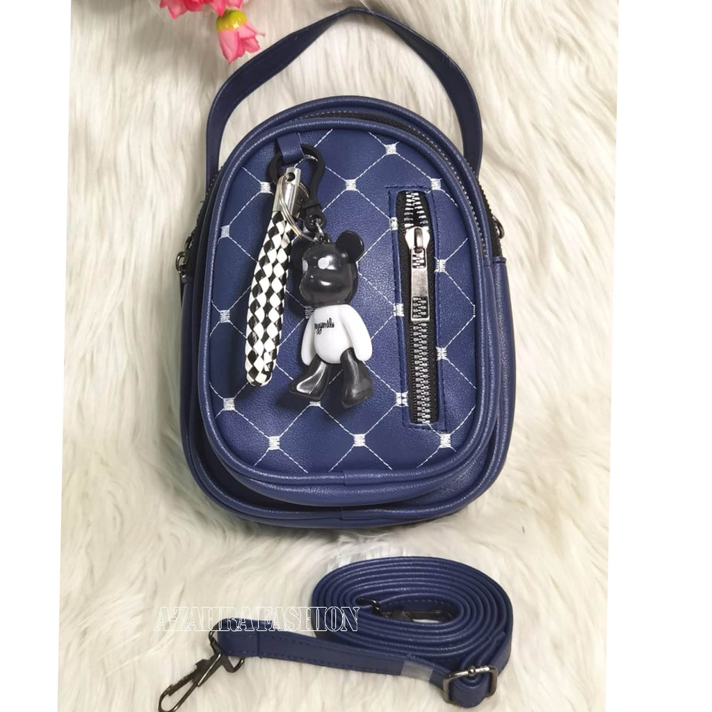 A-ZAHRA 404  SLING BACKPACKS BORDIR 3 IN 1 / RANSEL MINI / TAS MURAH FREE GANTUNGAN-NAVY 404