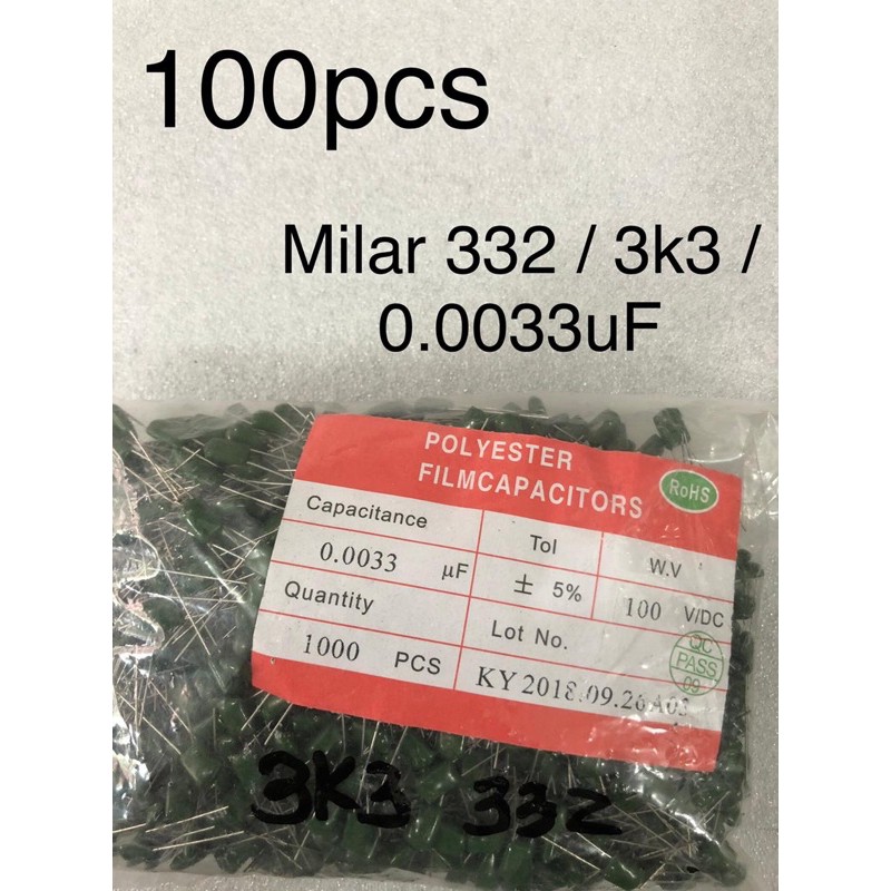 100Pcs Kapasitor Milar 332 milar 3k3 milar 0.0033uF