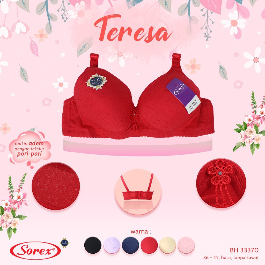 Sorex Bra Busa Sedang Tanpa Kawat, Kait 3 Cup setara Cup B, Teresa BH 33370 Fashion Harian