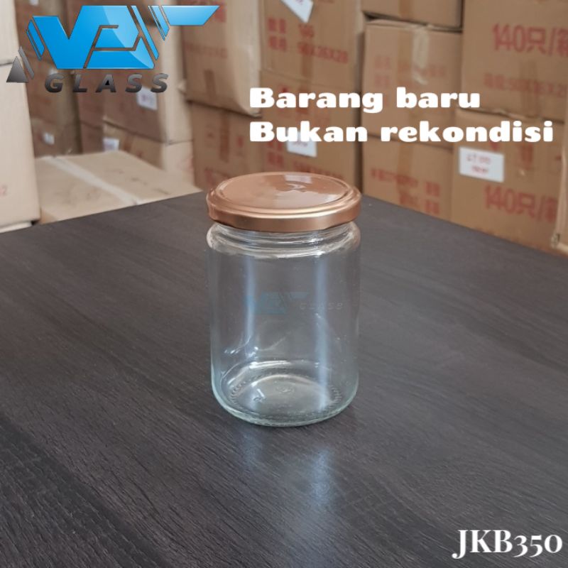 JKB350 jar kaca 350ml / toples kaca 350ml tutup gold / jar madu /selai / mason jar kaca