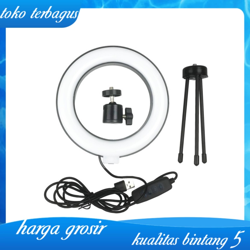 Lampu Ring Light 16 CM Lengkap Tripod Make Up Vlog Live streaming