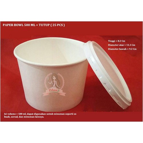 PAPER BOWL 500 ML + TUTUP ( 25 PCS )