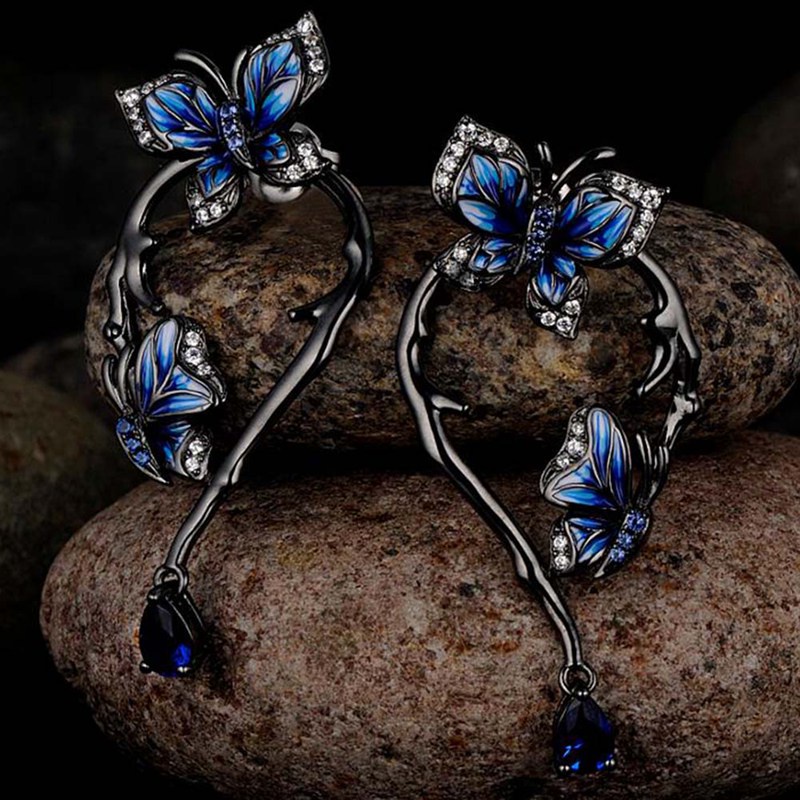 Fancyqube Anting 925 Sterling Silver Bentuk Kupu-Kupu Biru Glamor Buatan Tangan Untuk Wanita Handmade