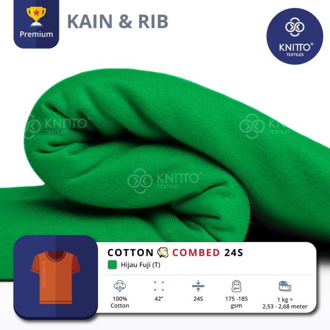 KAIN COTTON COMBED 24S HIJAU FUJI + RIB (BAHAN KAOS)