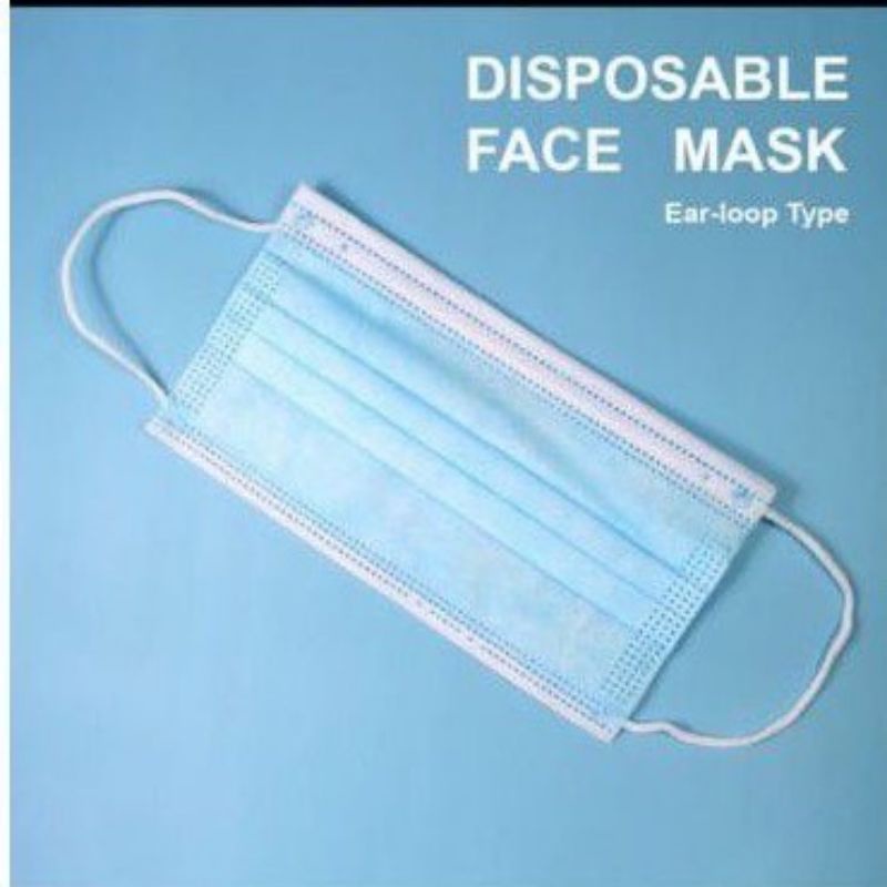 Masker 3 Ply Earloop Warna Biru isi 50 pc