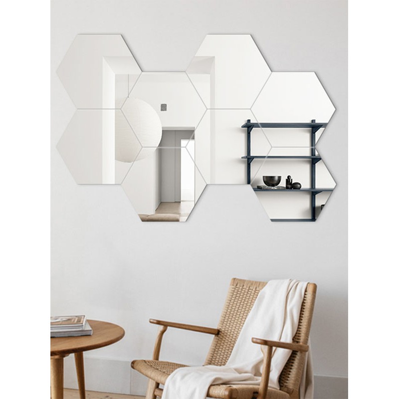 KACA CERMIN HEXAGONAL TEMPEL SATUAN WALL MIRROR STICKER DEKORASI DINDING AESTHETIC