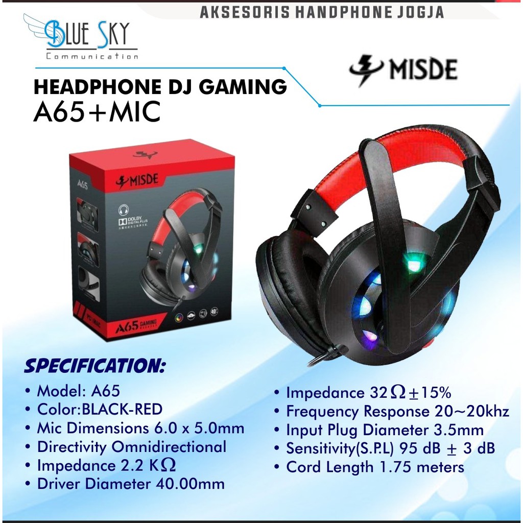 HEADSET HEADPHONE EARPHONE DJ GAMING A65 PLUS MIC