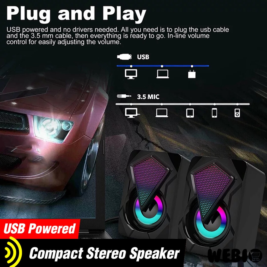 Speaker USB A11 Spiker Aktif Mini RGB LED Speker Gaming Laptop PC Komputer Full Bass Murah Portabel