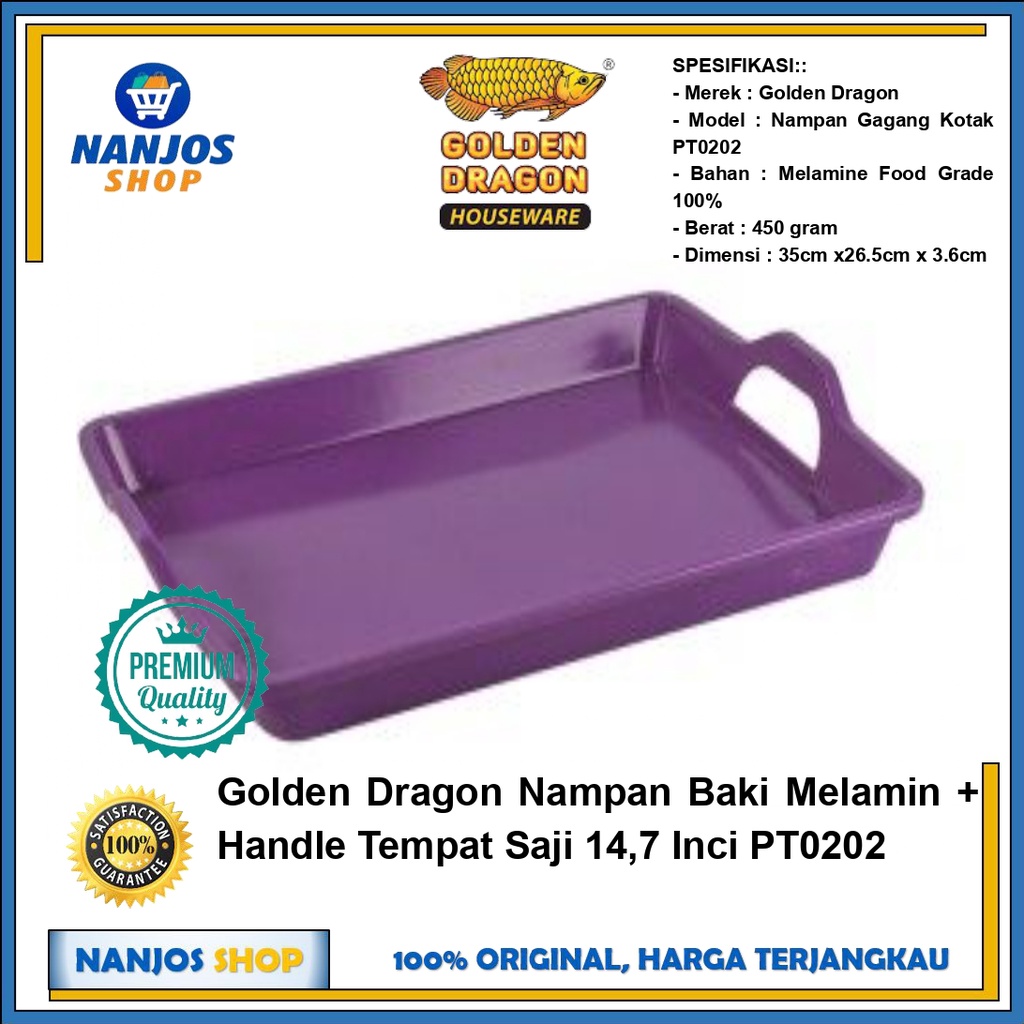 Golden Dragon Nampan Baki Melamin + Handle Tempat Saji 14,7 Inci PT0202