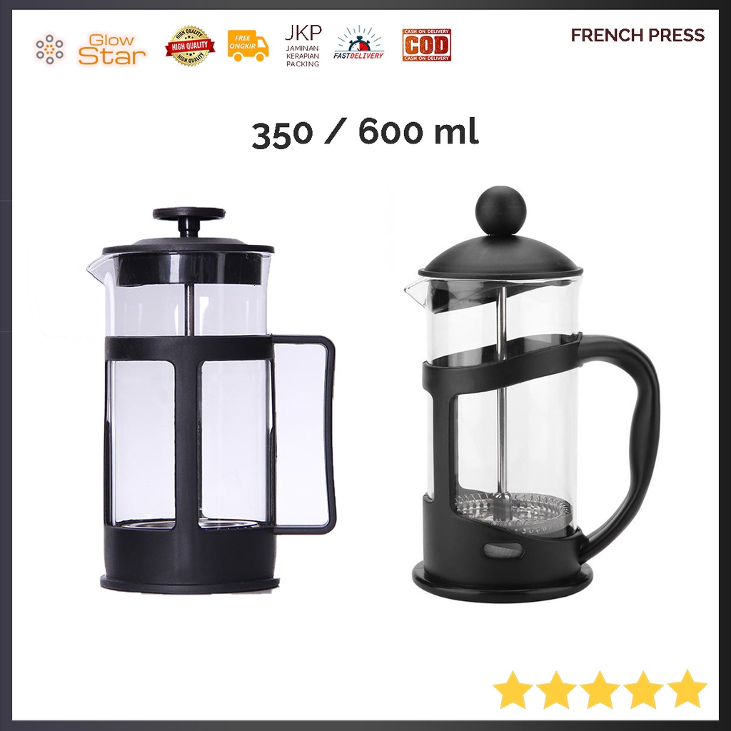 Duolvqi French Press Coffee Maker Pot Bean Pattern 350/600ml - KG73I - Kopi press, Hitam