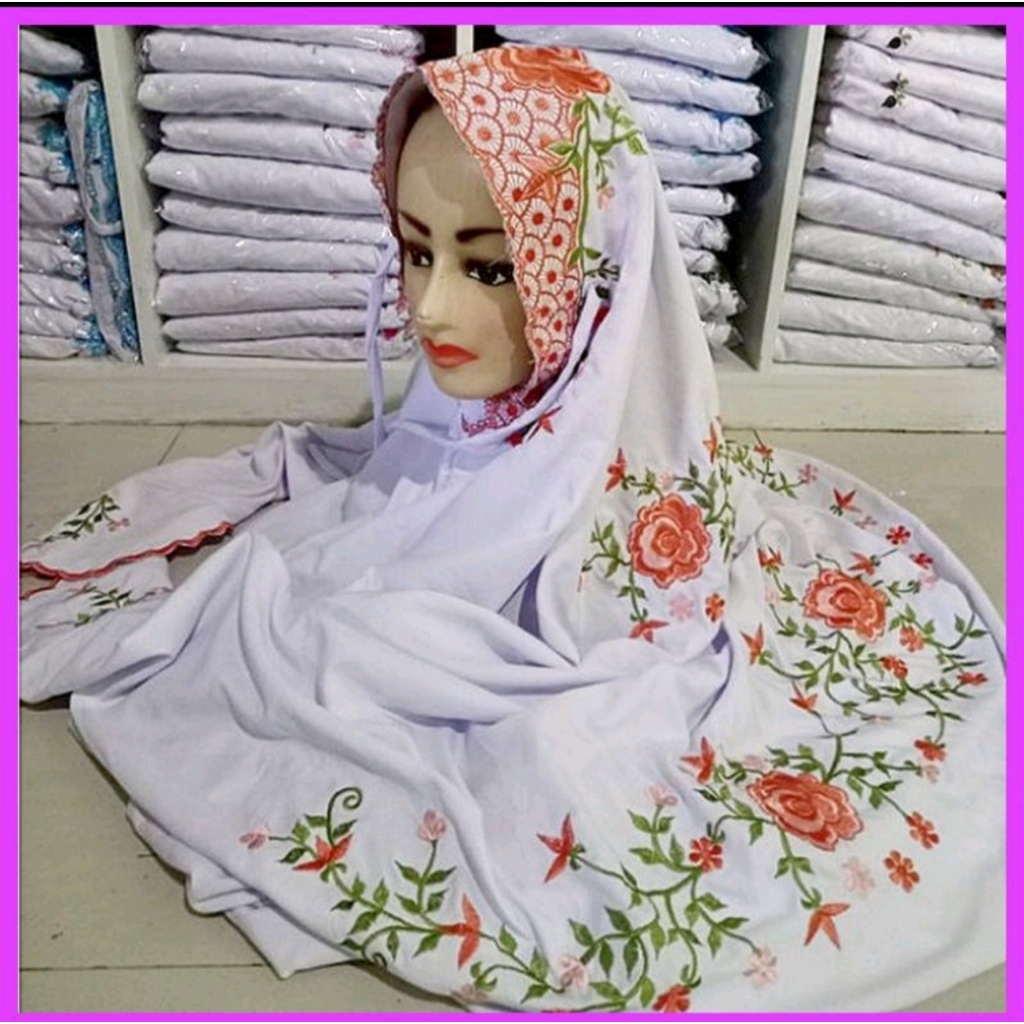mukena rukuh terusan warna baru bordir polino dewasa semi sutra model terbaru MUKENA LAJURAN DEWASA