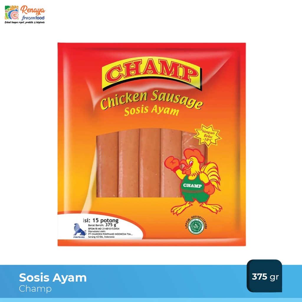 

Champ Chicken Sausage Sosis Ayam Makanan Instan Beku Original Isi 375 Gram - Renaya.Frozen