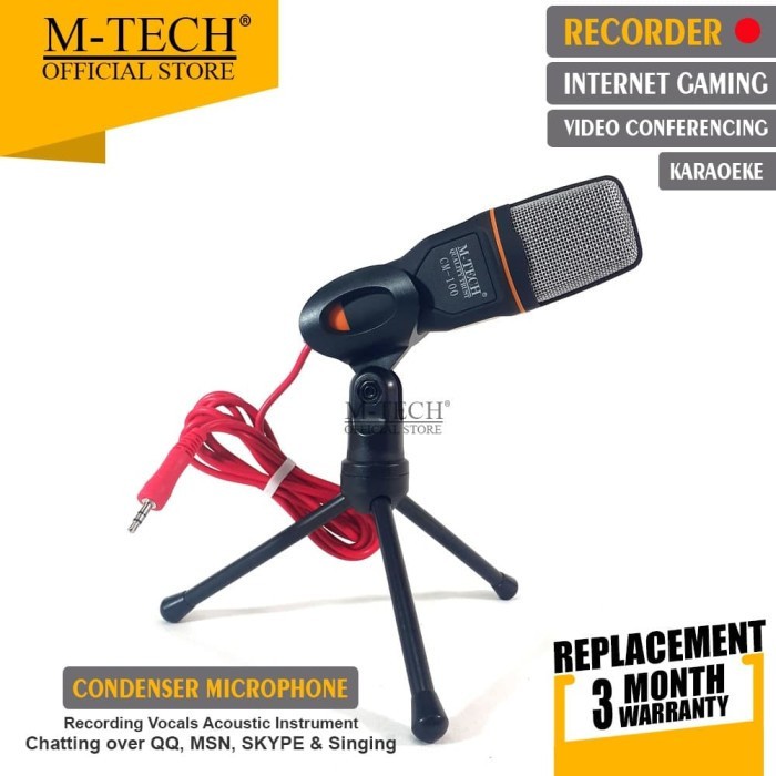 Microphone condenser m-tech wired 3.5mm live recorder with tripod stand mic podcast cm-100 cm100