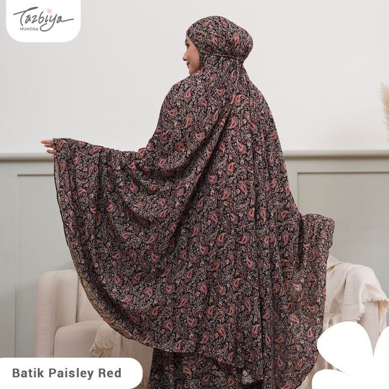 Mukena Tazbiya Batik Paisley Series Red/Green Jumbo Dewasa Katun Rayon Adem Motif Cantik