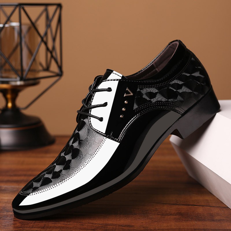 Men Classic Pointed Toe Dress Shoes Mens Patent Leather Black