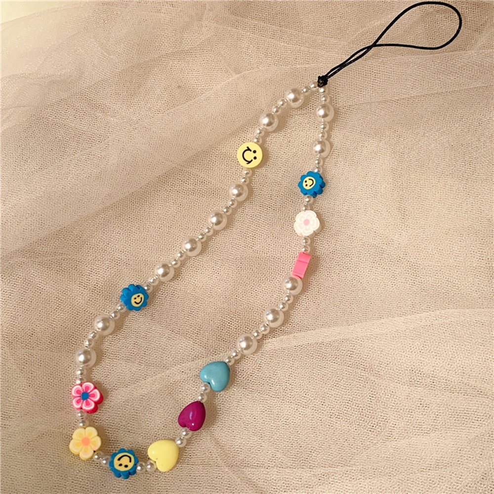 【COD Tangding】Tali Lanyard Ponsel Desain Manik-Manik Mutiara Bahan Akrilik Gaya Bohemian