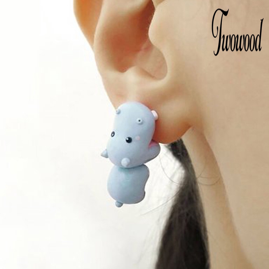 Anting Stud Bentuk Kartun Hewan 3D Bahan Alloy Untuk Wanita