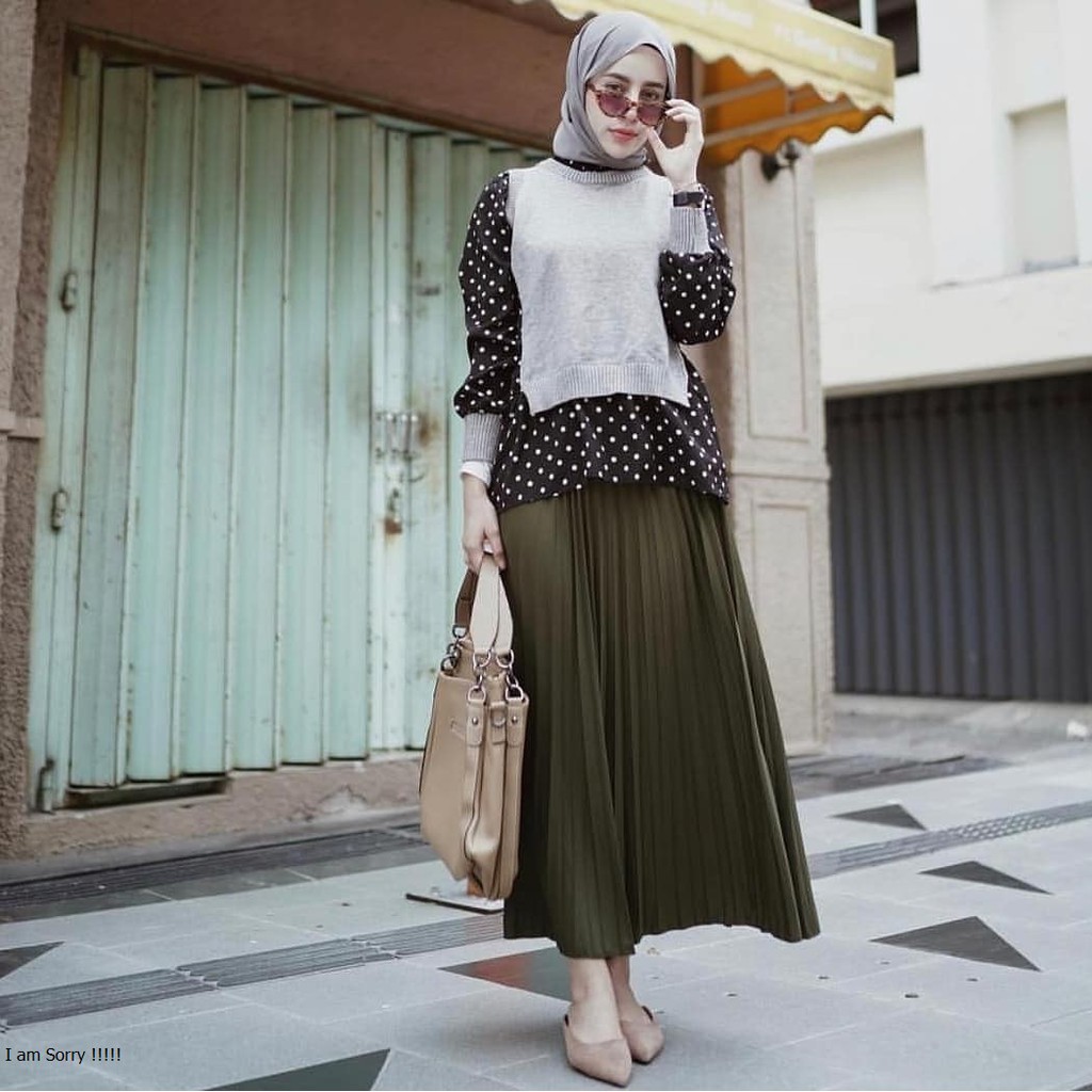 Rok Plisket Prisket | Pleated Skirt Polos Muslimah Skirt Flare Skirt Mayung Flowy Rok Wanita Panjang