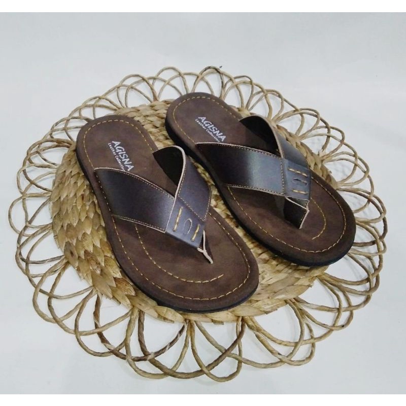 sandal kulit sapi untuk pria sukaregang garut model capit variasi silang jait