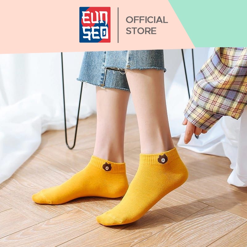 EUNSEO Kaos Kaki Fashion Korea Motif Beruang Kaos Kaki Pendek Wanita Pria Kaos Kaki Unisex Import