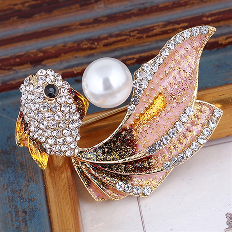 Bros Pin Enamel Desain Ikan Mas Hias Kristal Berlian Imitasi Untuk Wanita