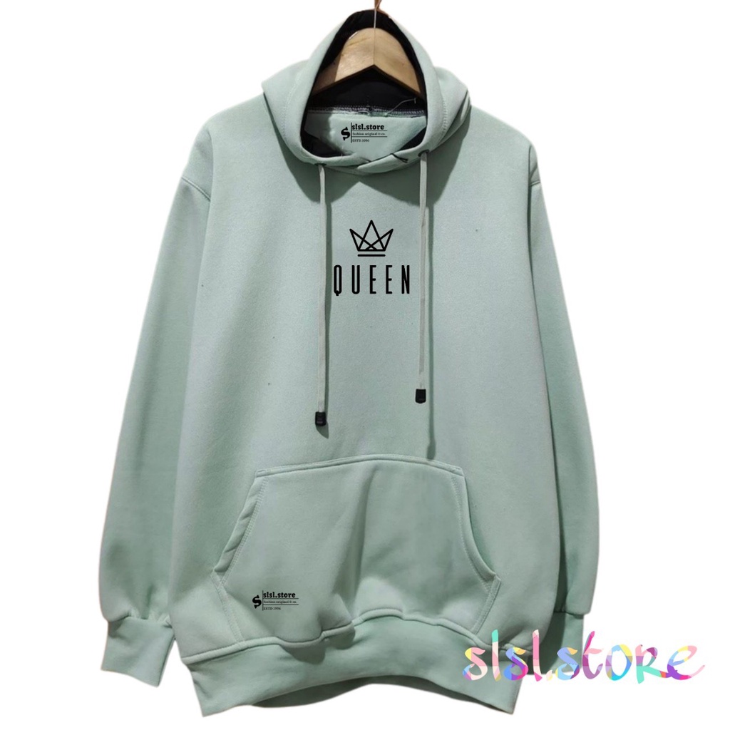 Hoodie Pria Jumbo Authentic Warna Hijau Mints Full Katun Tebal Sablon Kekinian QUEEN XXL