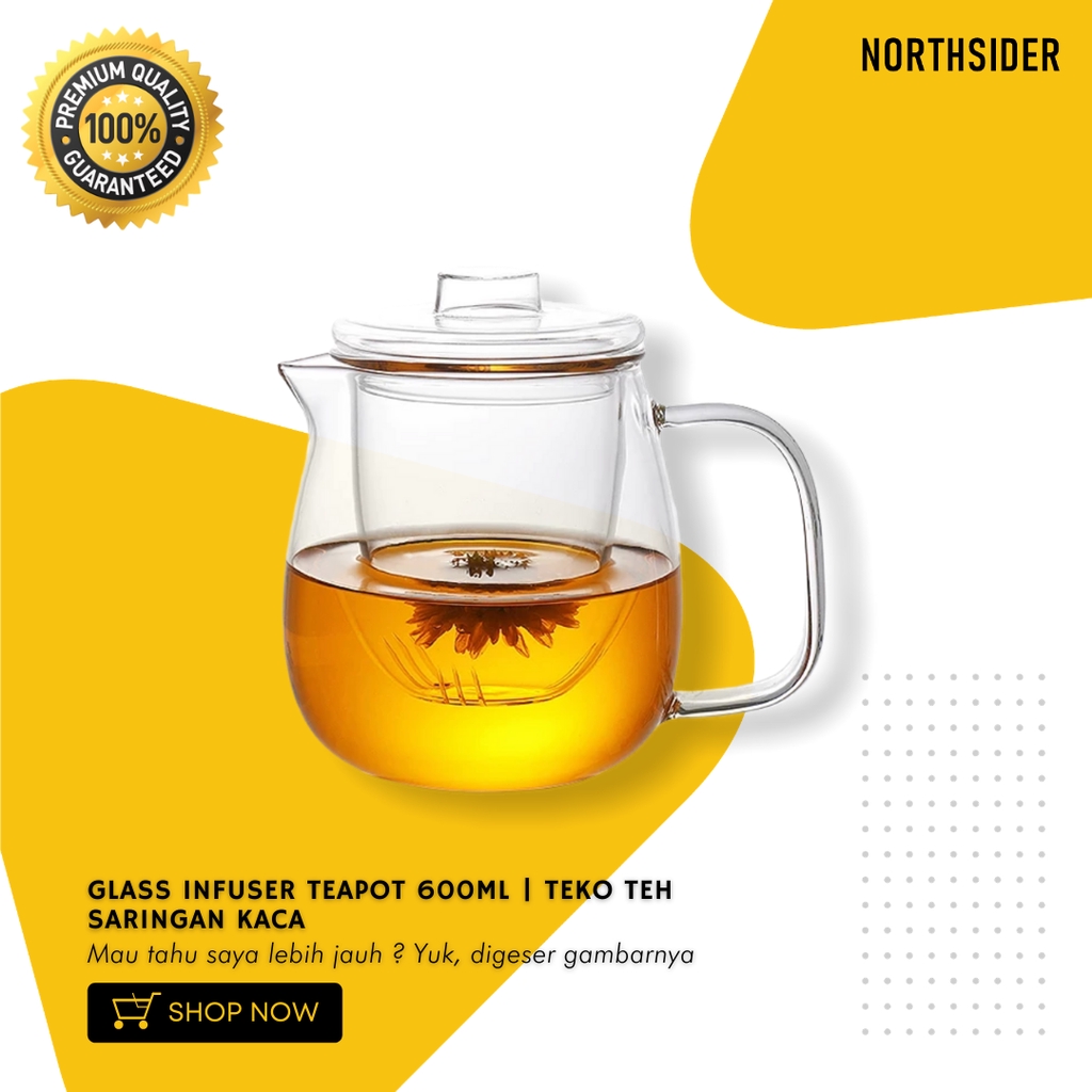 GLASS INFUSER TEAPOT 600ML | TEKO TEH SARINGAN KACA