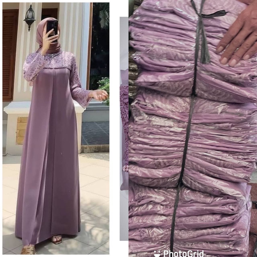 Gamis Brukat Gliter Payet Maxmara Premium Original Lengan Panjang Dress Wanita Party Dress Fashion Muslim Kekinian LD 110 cm