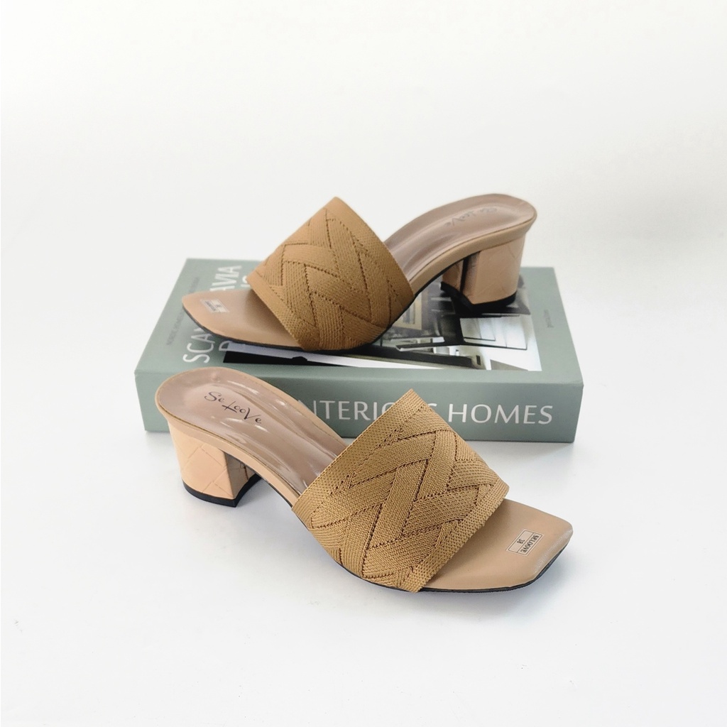 SE LOOVE BLOOM BOX Sandal Heels Wanita / Selop Rajut / Heels 5cm / Selop Heels / Heels Pesta / Heels