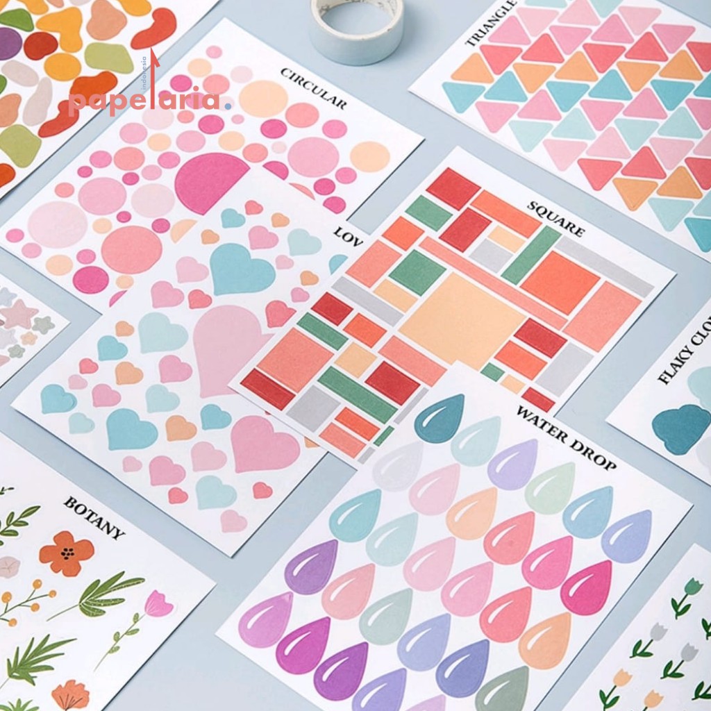 

[Papelaria.id] MURAH Stationery Deco Sticker Pastel Jurnal / Dekorasi bentuk Love, Water Drop, Cloud