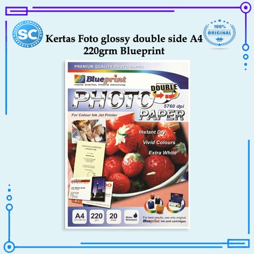 

Kertas Foto glossy double sided A4 220grm Blueprint