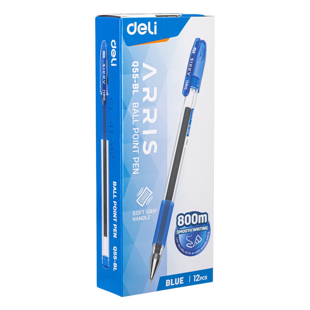 

Deli Ballpoint Pen Pulpen 0.7 mm Tinta Hitam/Biru Menulis Lancar 400 m EQ55 12PCS