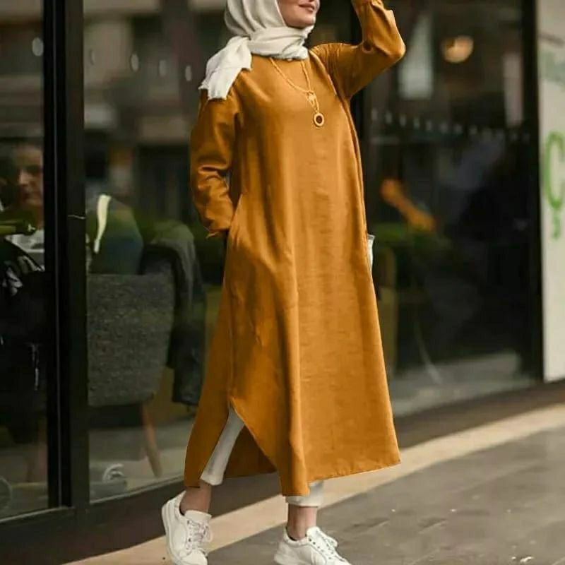 Vialin Midi Dress Linen Lengan Panjang LD 110