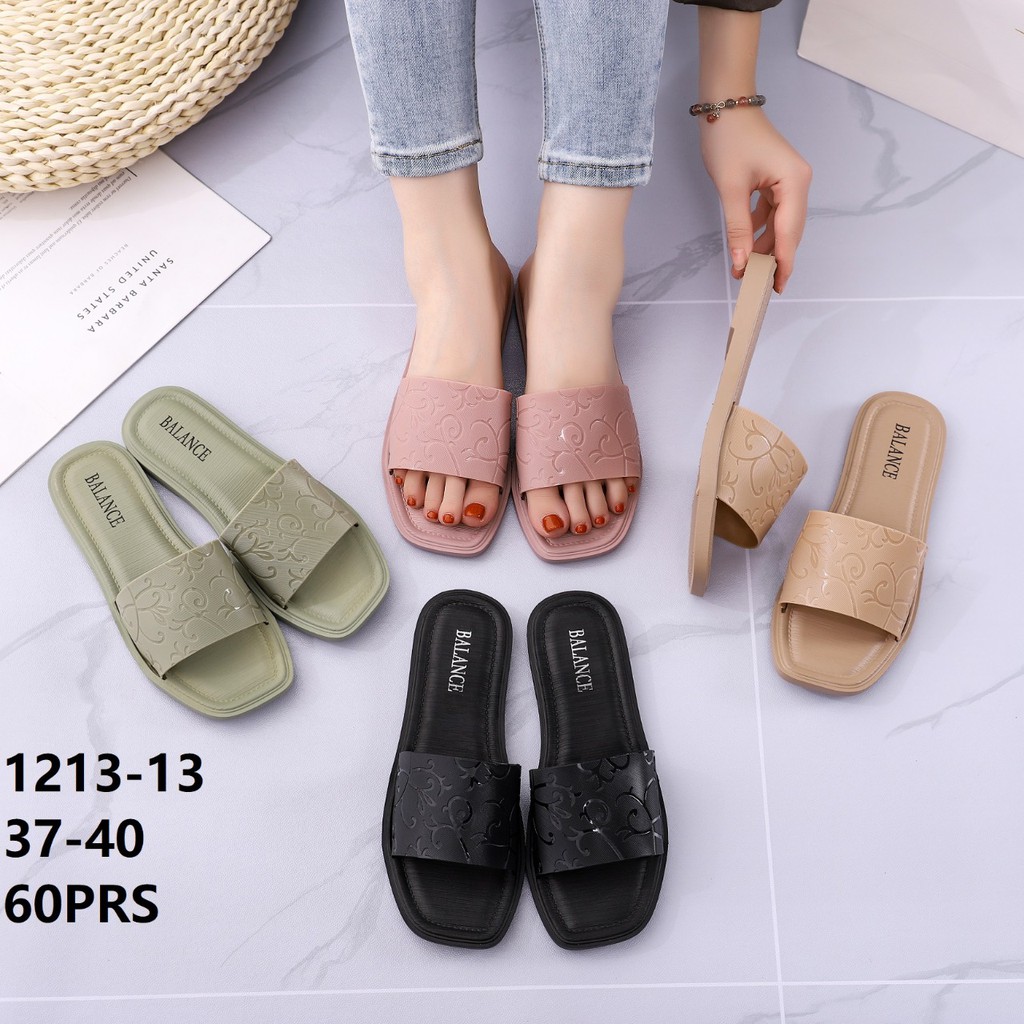 ✨ COD ✔️ SANDAL BALANCE 1213 13 SLOP POLOS MOTIF DAUN RAMBAT ORIGINAL CANTIK ELEGANT ANTI SLIP