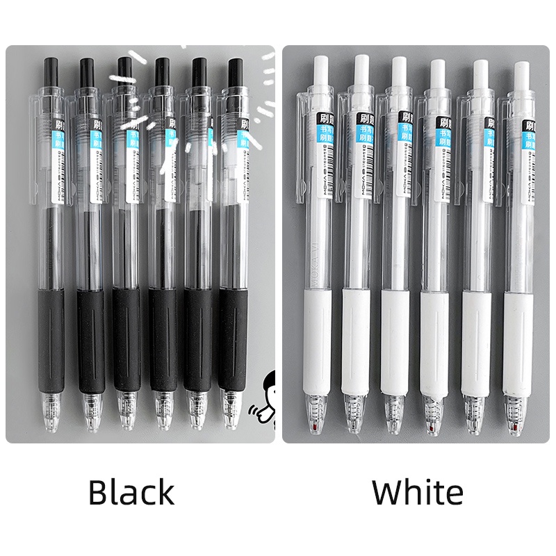 6pcs Pulpen Gel Tinta Hitam 0.5mm Bahan Alloy Kapasitas Besar