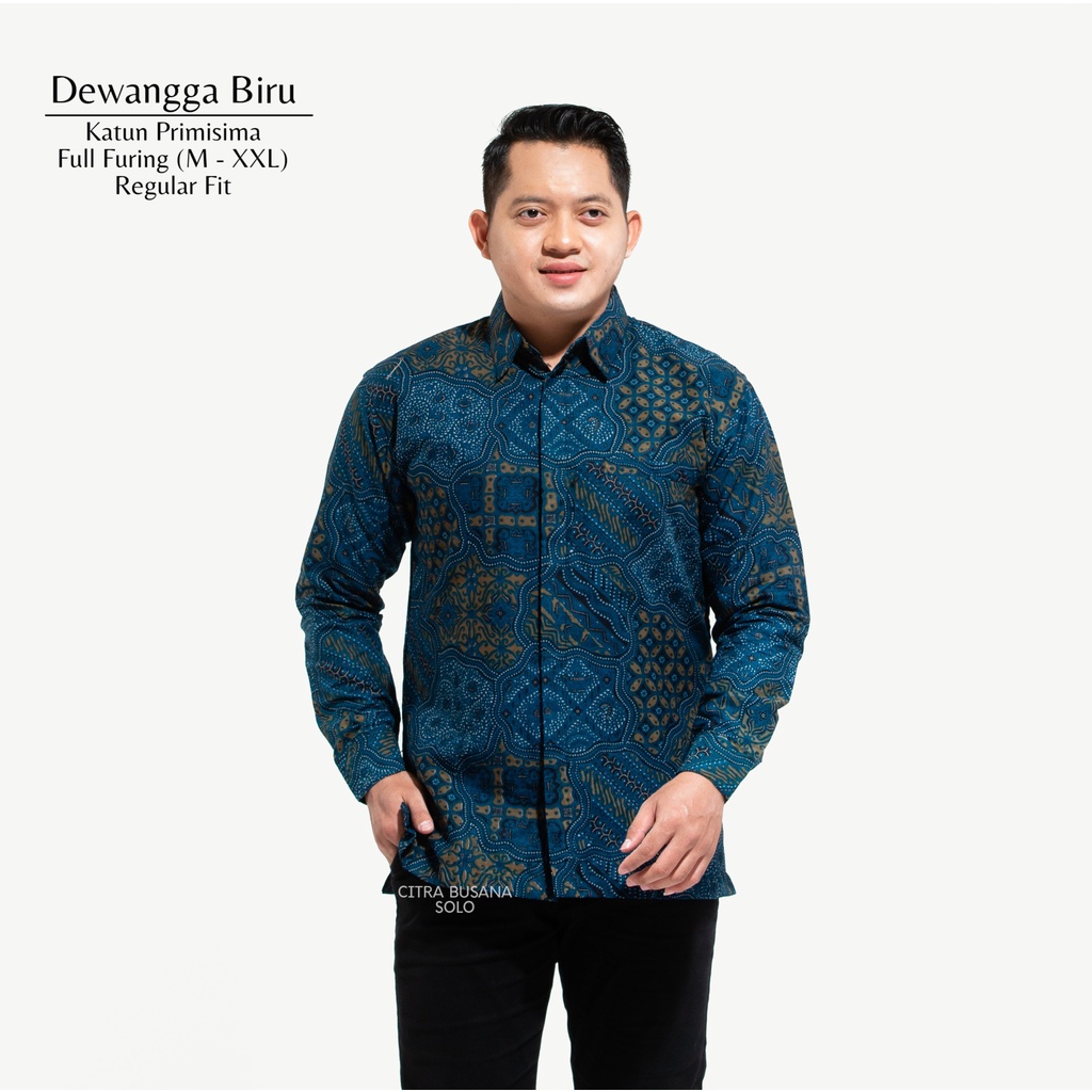 DEWANGGA BIRU Kemeja Batik Pria Full Furing Bahan Katun Primisima