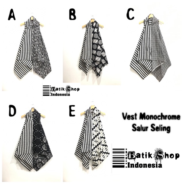 Vest Monochrome Salur Seling Batik Luaran Kardigan Monokrom Outerwear Kerja Kantoran