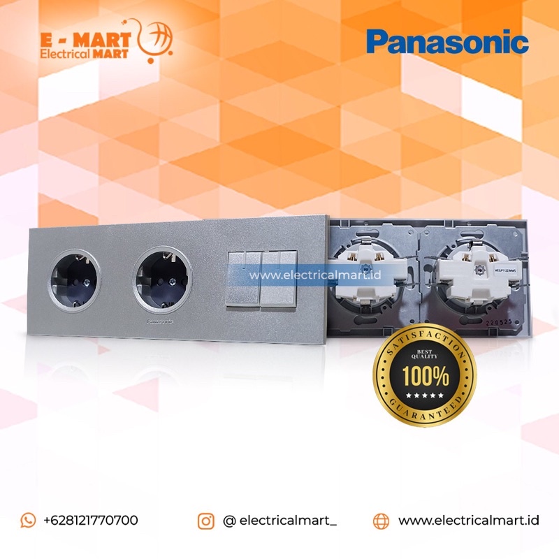 PANASONIC DOUBLE STOP KONTAK + SAKLAR DOUBLE SILVER / Panasonic 2 Stop Kontak + 2 Saklar MWS