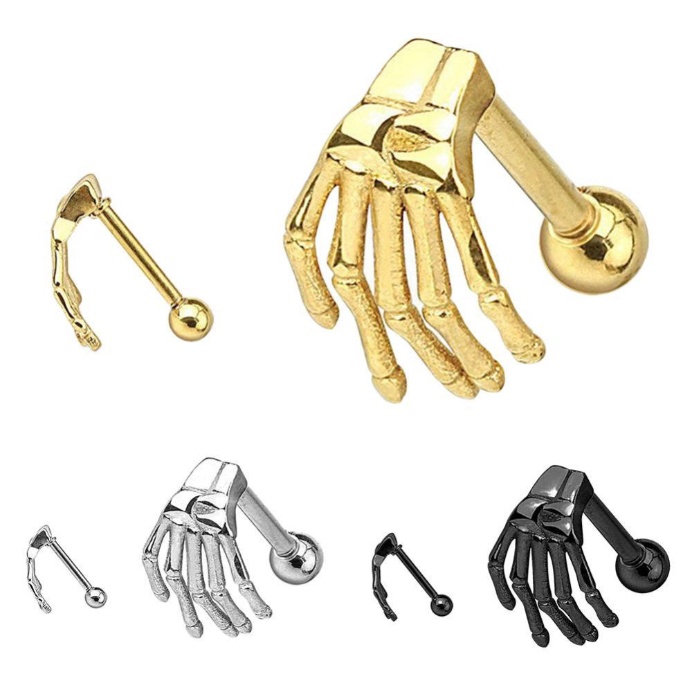 Timekey 1pc Anting Tindik Tulang Rawan Telinga Desain Tangan Tengkorak Bahan Stainless Steel A2K6