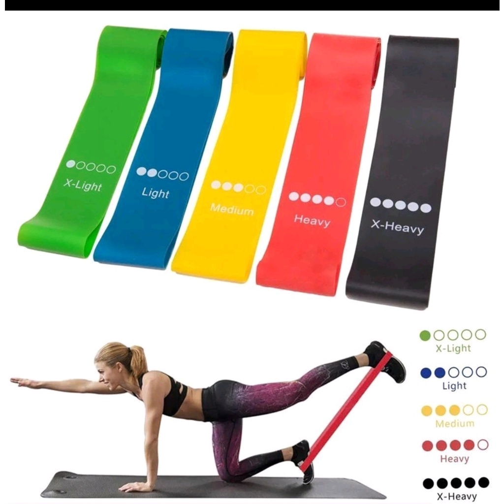 RESISTANCE BAND/LOOP 1 SET 5 PCS + POUCH KARET TALI YOGA