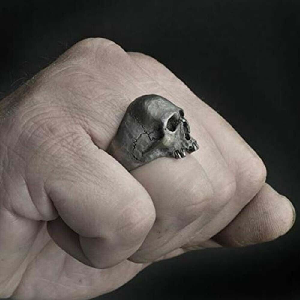 Gotik Tengkorak Vintage Perak Hitam Baja Titanium Pria Punk Perhiasan Fashion Cincin Skull Rings