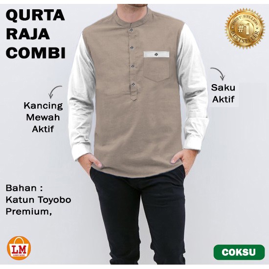 TERMURAH TERLARIS [ COD &amp; Gratis Ongkir ] Koko Baju Muslim Pria Jumbo QURTA RAJA COMBI Lengan Panjang Bahan Katun Toyobo Premium TERBARU LMS 26255 26257 26259 26261