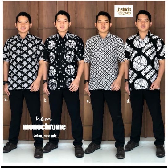 [ADA COUPLE JUMBO] Tunik Serut Monochrome Batik Midi Monokrom Batik Muslim Seragam Kerja Kantor