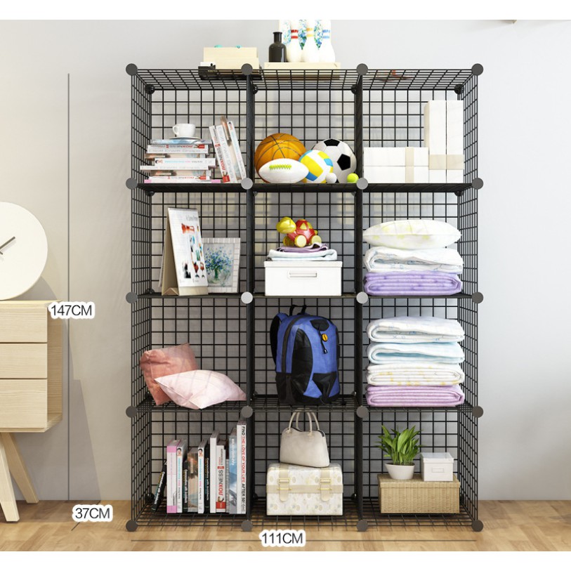 Rak Buku Besi DIY Lemari Pakaian Kamar Penyimpanan Mainan Rak Buku Besi DIY Lemari Pakaian Kamar Penyimpanan Mainan