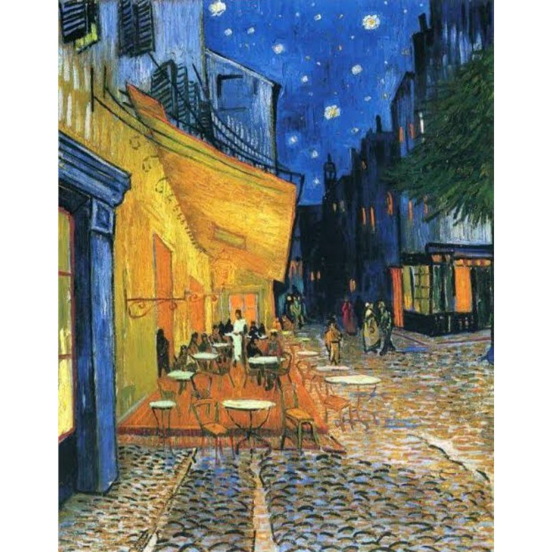 DIY paket kristik cafe terrace van gogh starry night teras kafe pola kain cross stitch 14ct kerajina