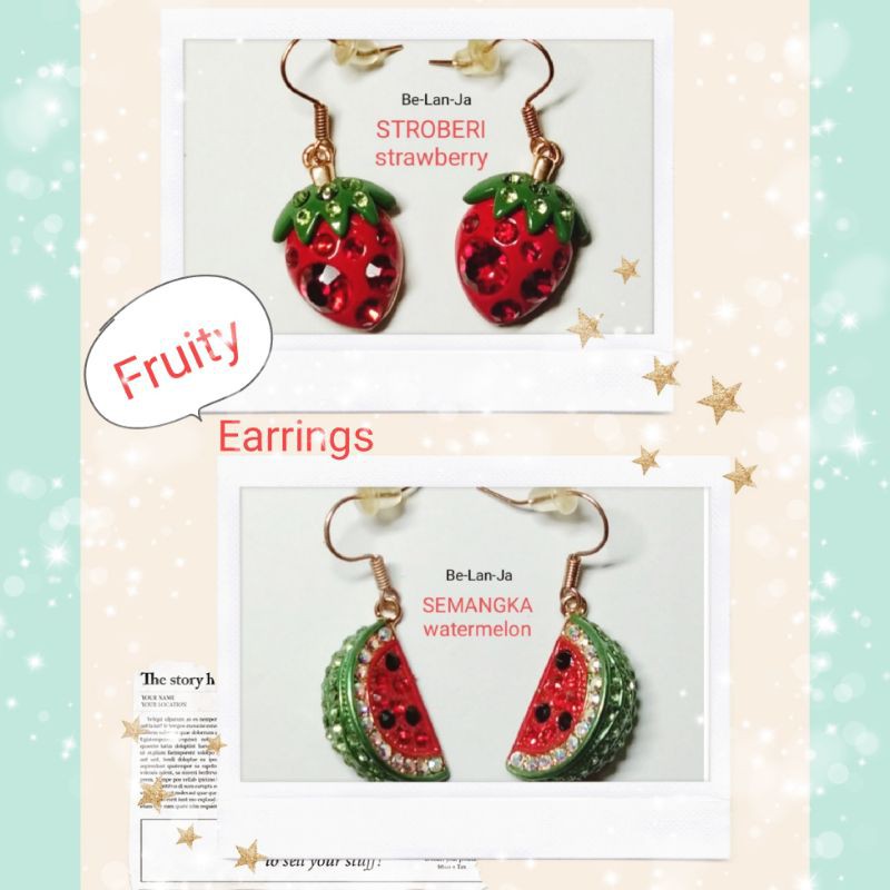 BLJ ANTING BUAH STROBERI SEMANGKA ~ STRAWBERRY ~ WATERMELON ~ Fruity Earrings