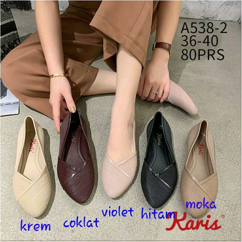 Karis 538 Sepatu Jelly Flat Ulir Karis Wanita Fashion Terbaru Import