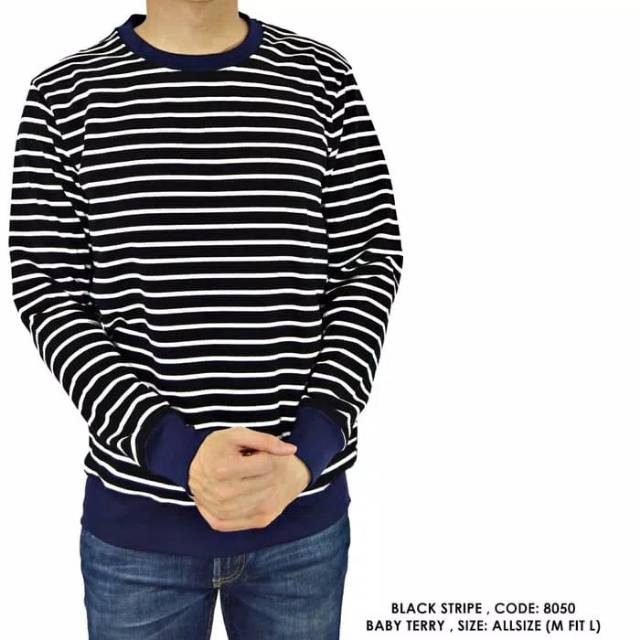 Sweater Switer Salur Garis Stripe Hitam Putih Cowok Pria