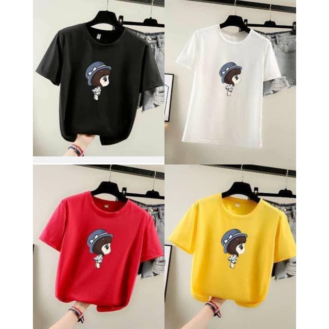 T-shirt Santai Cool Cute Girl Tee Baju Sablon Kaos Cewe Bertopi Tumbl